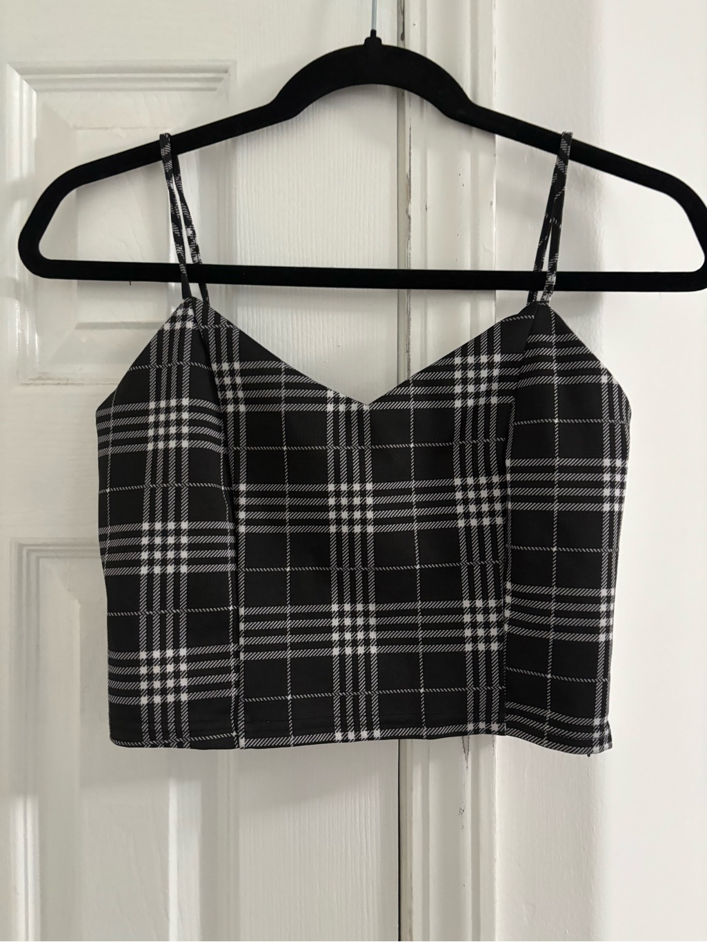 Black Plaid Cropped Cami Top